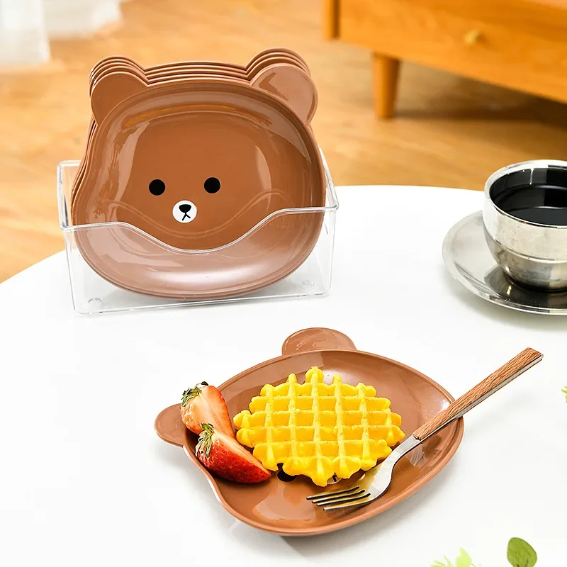 Kitchen Dish Cute Bear Bowl Plate Set Tableware Kawaii Reusable Plastic Breakfast Salad Yogurt Bowl Snack Dish