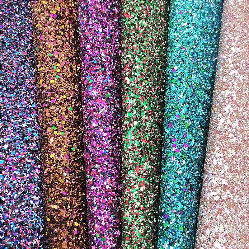 MixedColorsChunkyGlitterLeatherFabricSheetsStretchBackingGlitterFauxFabricForBows