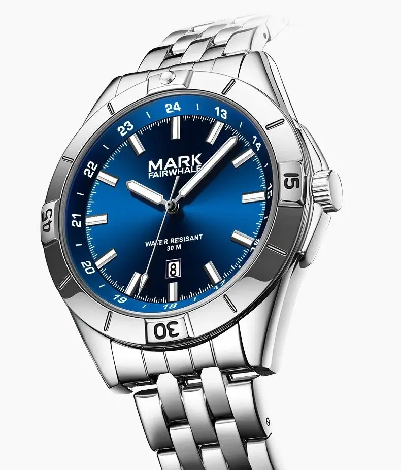 Luxury Original Watch For Mens Fashion Brands Mark Fairwhale Stainless Steel Waterproof Business Quartz WristWatch Reloj Hombre