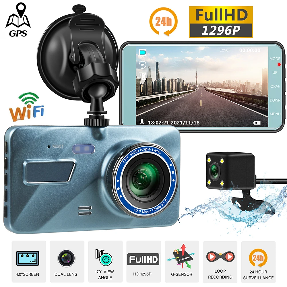

Автомобильный видеорегистратор, видеорегистратор с Wi-Fi 4,0 Full HD 1080P, камера заднего вида, Автомобильный видеорегистратор, видеорегистратор, черный ящик, GPS-трек, автомобильные аксессуары