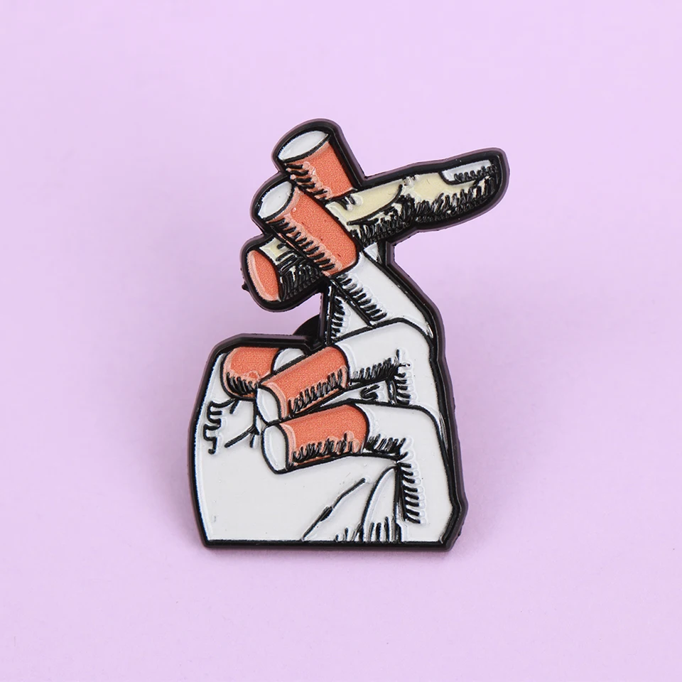 Punk Rauchen Hand Emaille Metall Lustige Anstecknadeln Broschen Abzeichen Rucksack Kleidung Zubehör Großhandel Schmuck Geschenk für Freunde