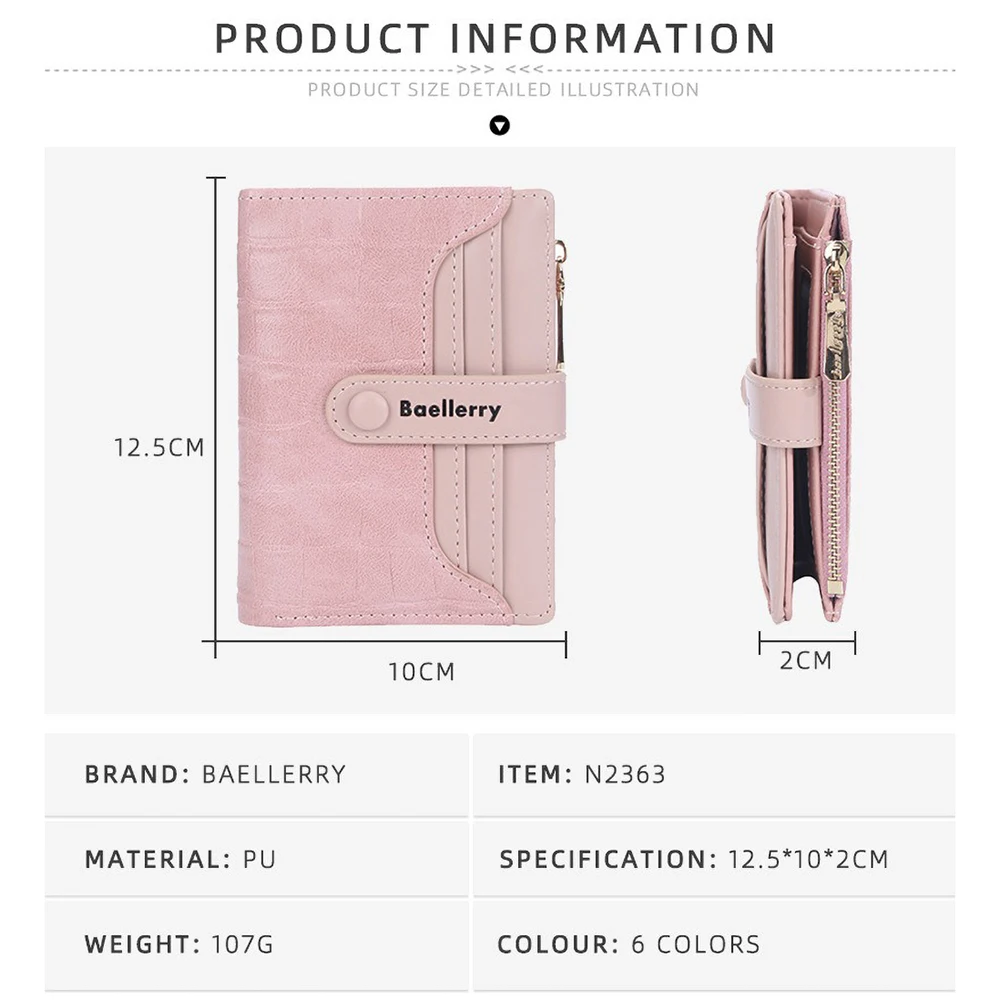 Compact Baellerry Women Wallet Short with RFID Shield - 4 Card Slots, Zipper Closure - Christmas Stocking Stuffer