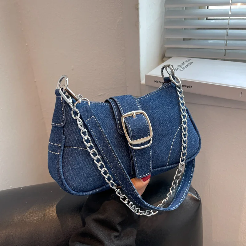 

New Design Sense Denim Bag Women 2023 New Fashion And Leisure Crossbody Bag Single Shoulder And Underarm Canvas Small Square Bag