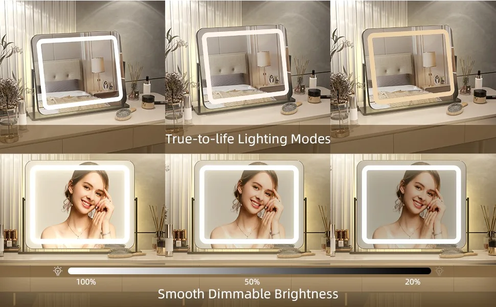 PRIMETEK Makeup Vanity Mirror with Lights - Large Lighted Mirror for Desk, Bedroom, Dressing Room