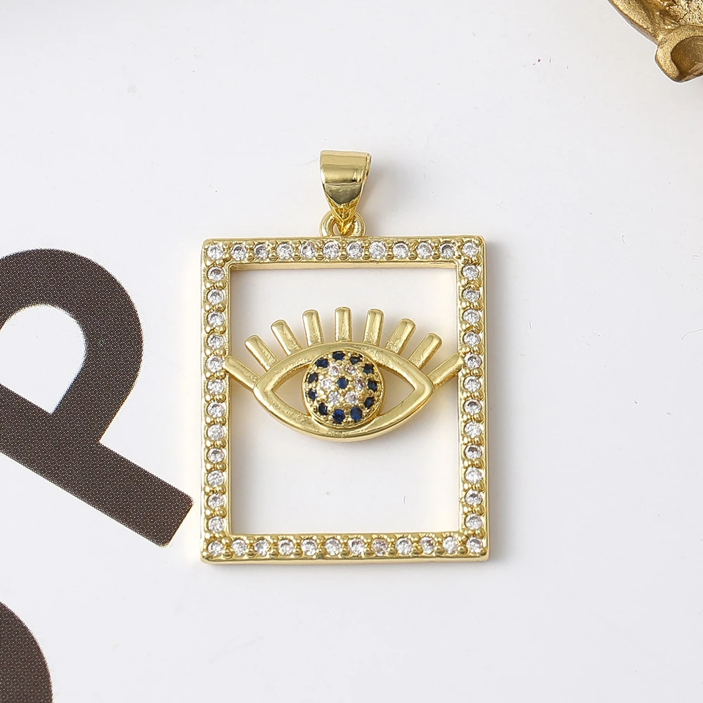 Juya 18K vergoldete, mit Zirkonia besetzte, dekorative Emaille-Hamsa-Hand-Fatima-Griechisches-Böses-Auge-Anhänger für DIY türkische Talisman-Schmuckherstellung – Detail 4
