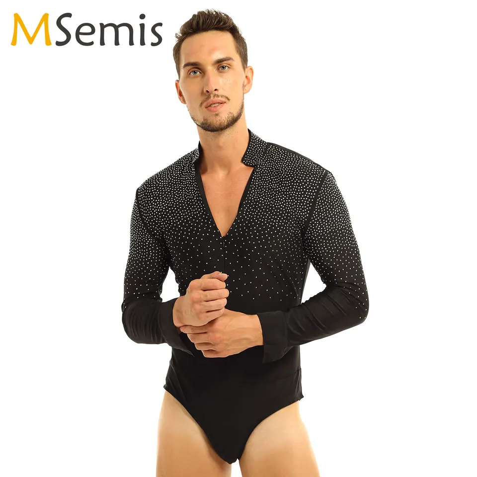 Heren Latin Dans Leotard V Hals Salsa Samba Cha Cha Tango Dans Shirt
