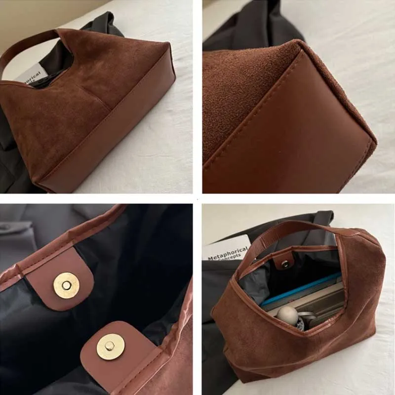 Matte Leather Ladies Underarm Bag Tote Commuter Large Capacity Female Purse Handbags Vintage Faux Suede Shoulder Bags for Women