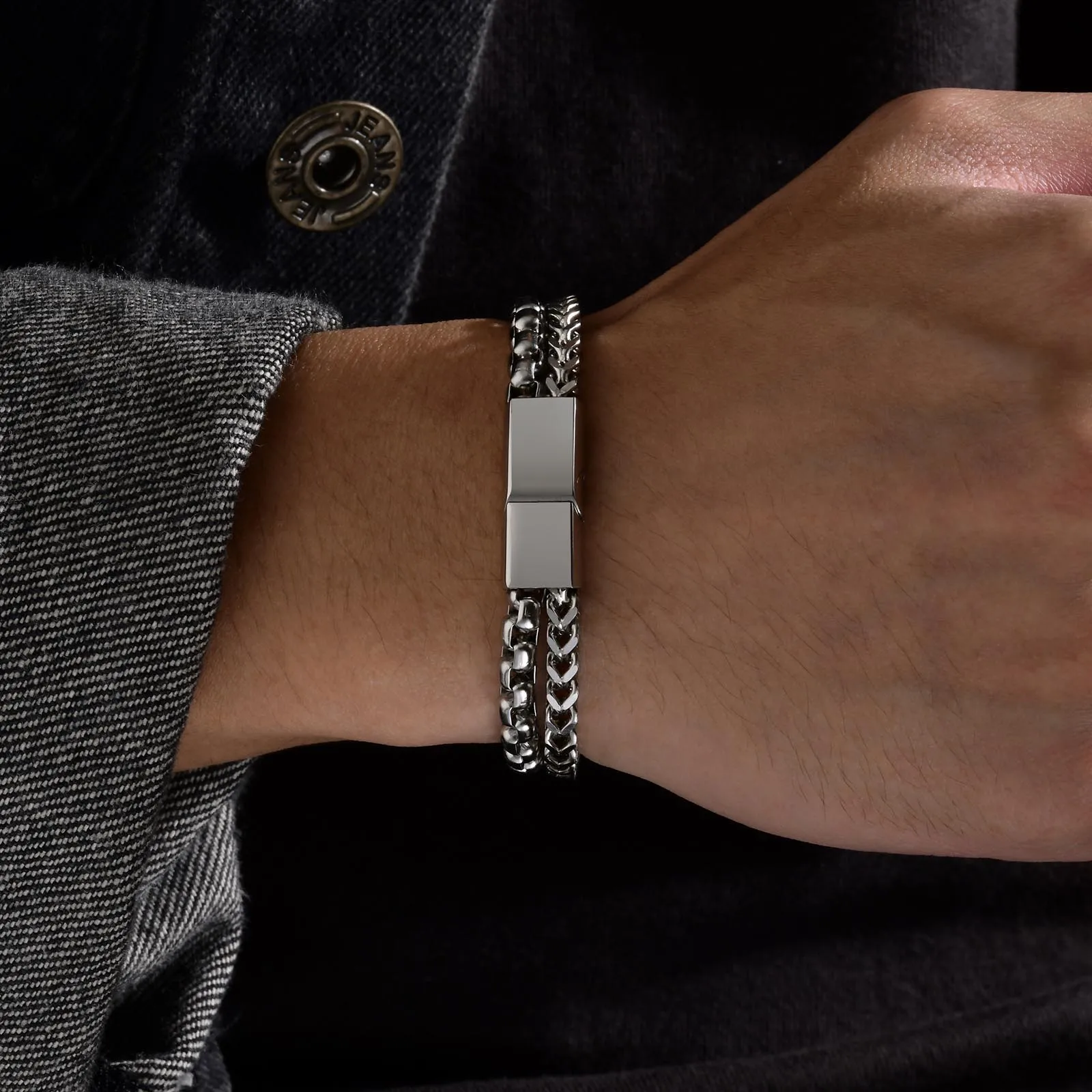 Men's Heavy Stainless Steel Cuban Chain Bracelet – Biker Style With Cross Medal, 8.5 Inch - View #4