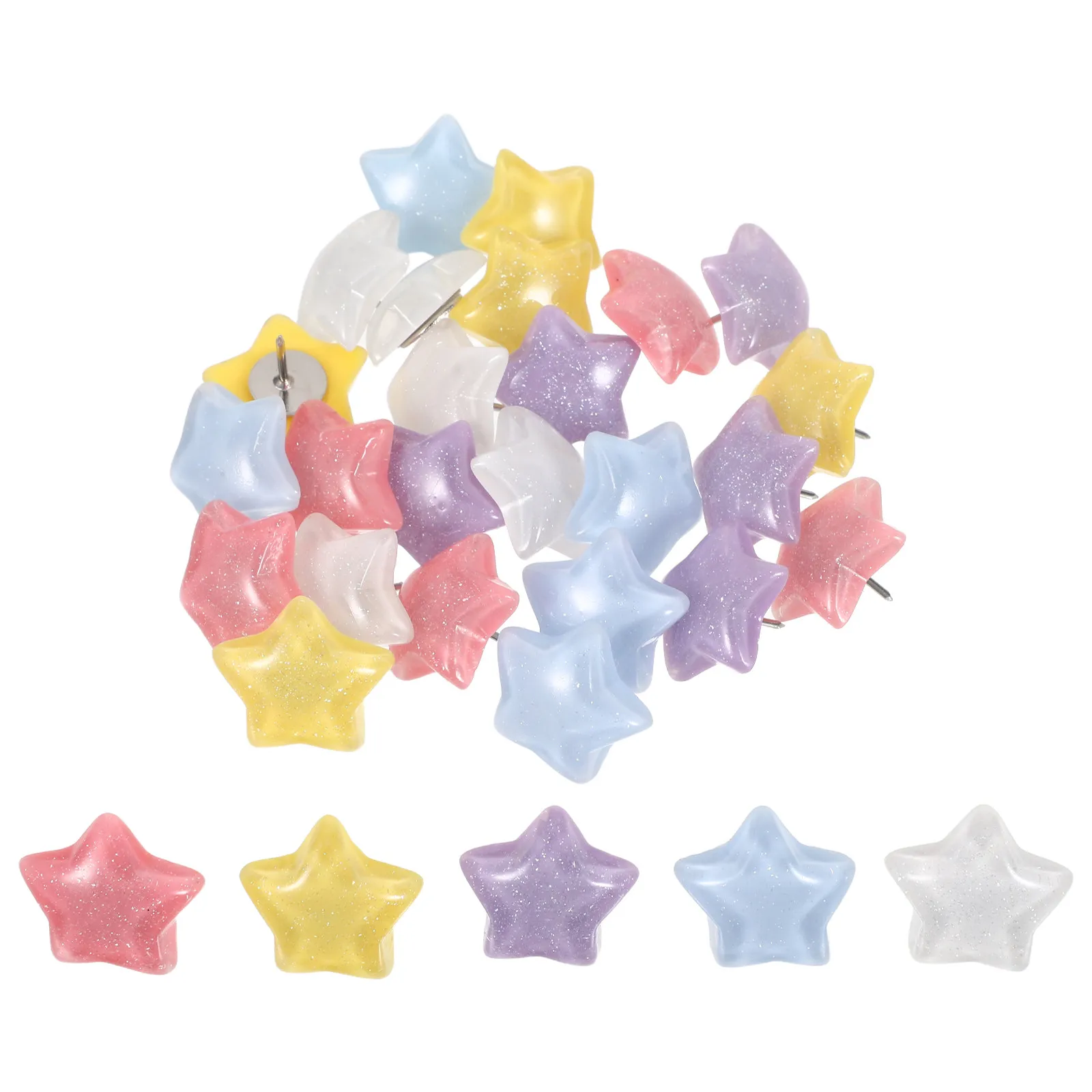 30Pcs 스타 압정 5개의 뾰족한 다채로운 장 푸시핀 게시판 코르크 보드 벽걸이 메모 사무실용