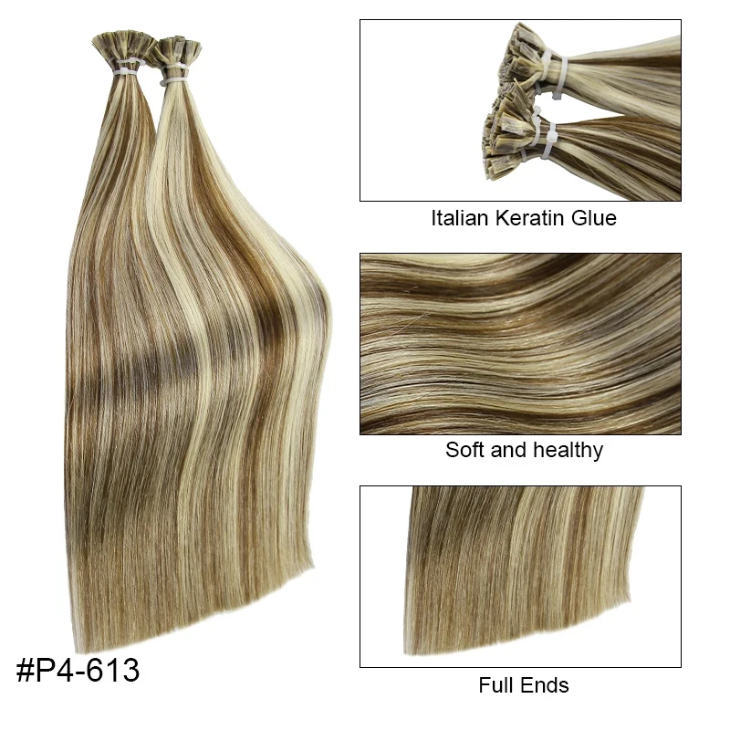 Flat Tip Hair Extensions Straight Real Hair Extensions 18-30 inch Capsules Keratin Ombre Blonde Colored Natural Human