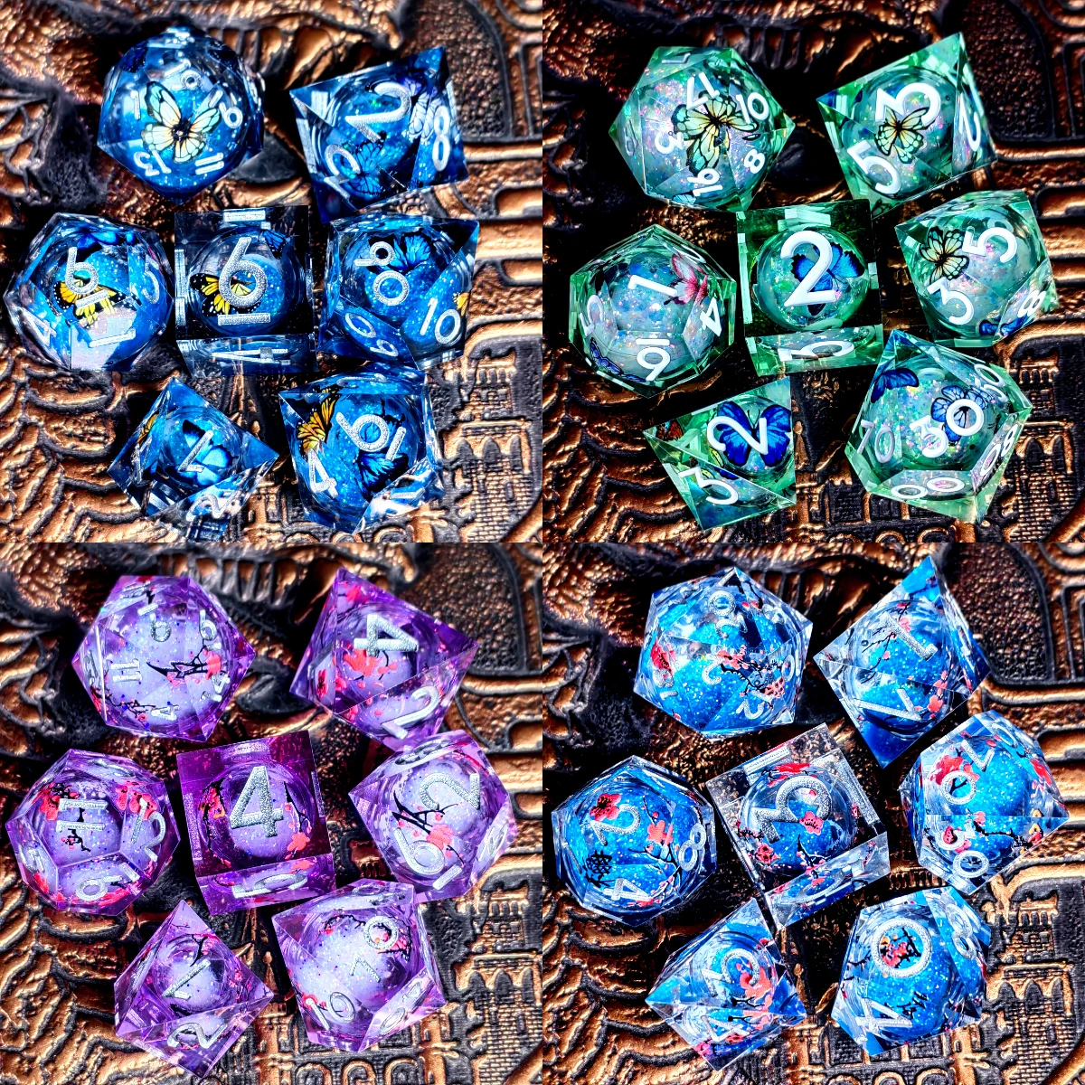 7-Piece Resin DnD Dice Set Plum Blossom Pattern Polyhedral Dice for Dungeons & Dragons RPG Tabletop Games