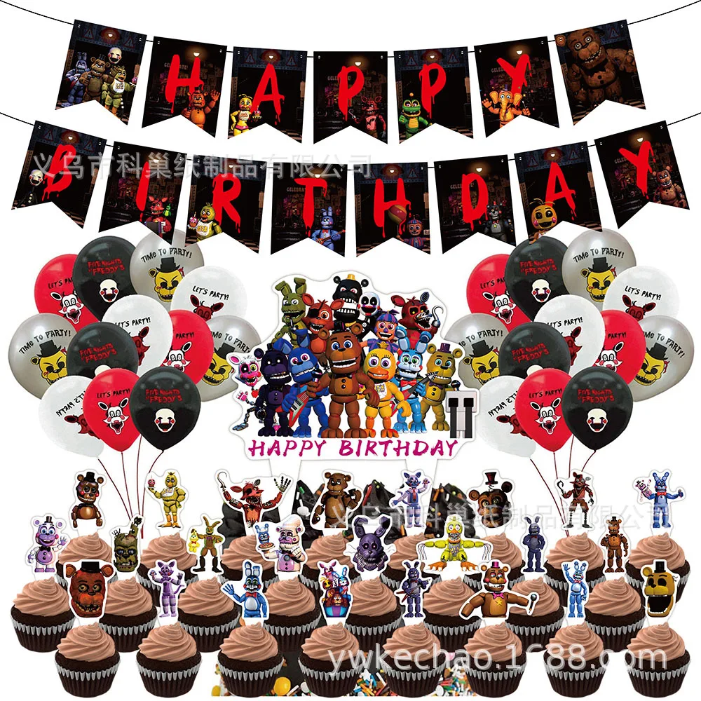 Fnaf Party Supplies Five Nights At Freddy Birthday Party Decoration Anime  Banner Poster Cake Topper Pendant Ornaments Ballon Set - AliExpress