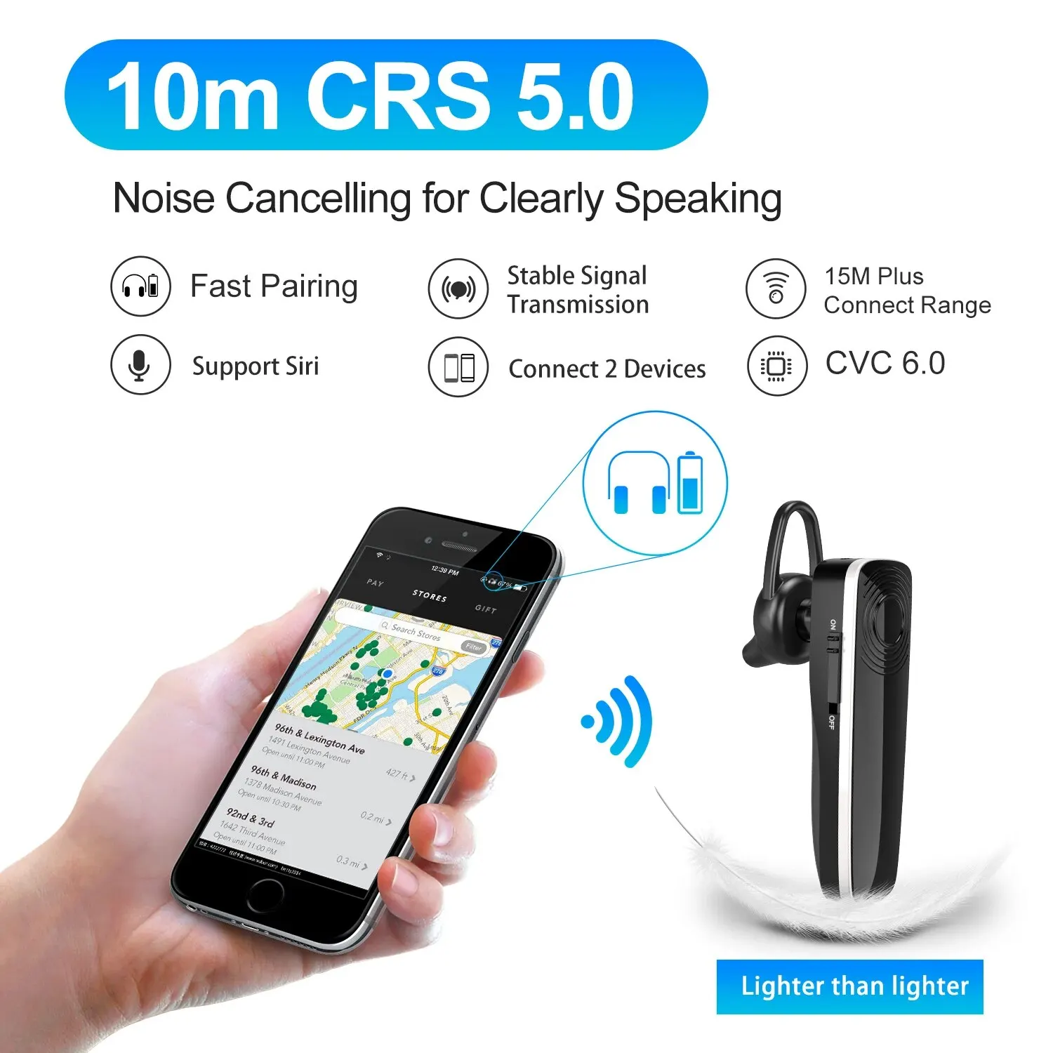 New Bee NB12 Wireless Headset Bluetooth 5.3 Earbuds Earphones With MEMS Micro Ear Hook Handsfree for Driving Business Headphones 3