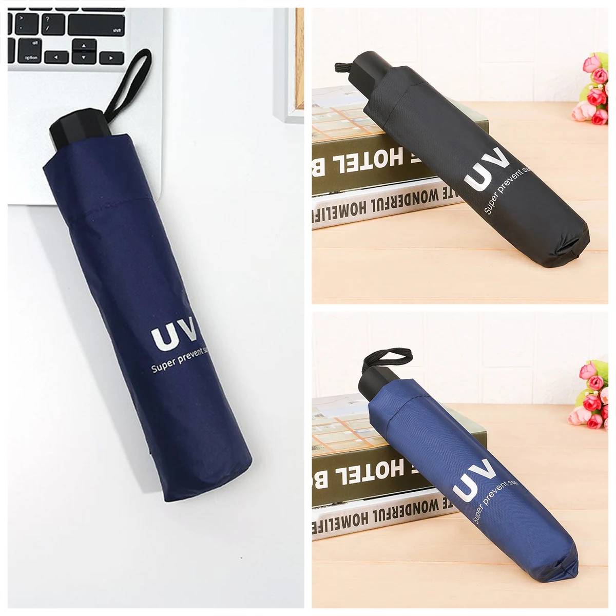 Regular Manual Version Thick Pole Sun Black Rubber Umbrella Three Fold UV Protection Rain and Shine Dual-Purpose 1 piece