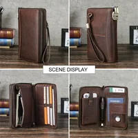 Litchi Patterned Cow Leather RFID Anti-theft Metal Double Zipper Combination Lock Travel Passport Bag  Clutch Bag Long Wallet 2