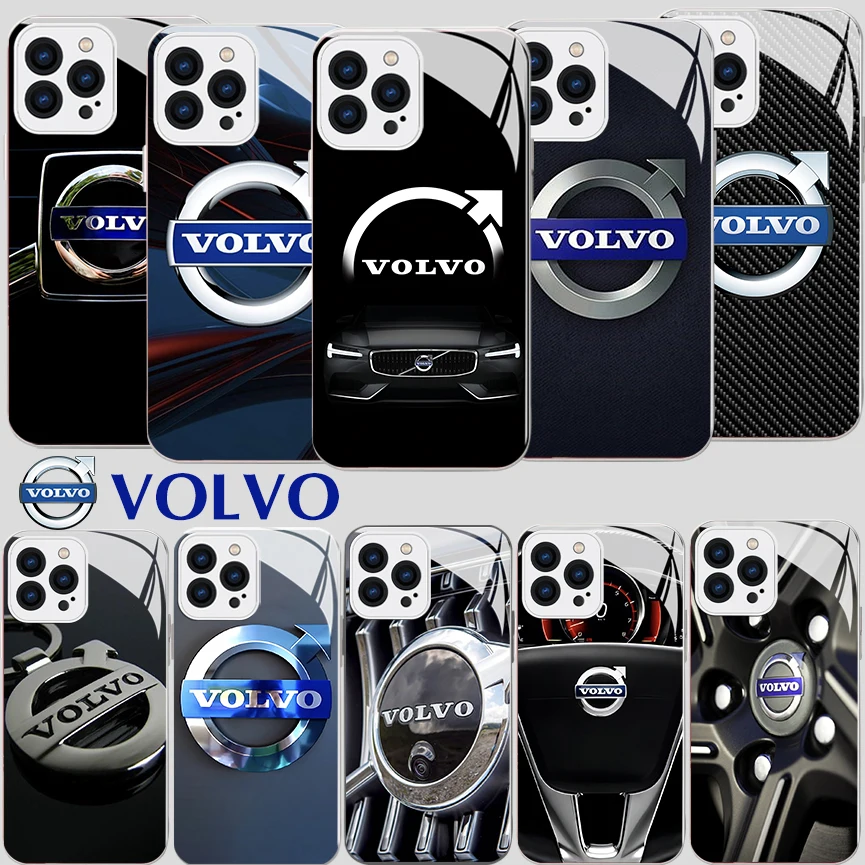 

Luxury Volvos Car Logo Metallic-Color Phone Case For iPhone 15 14 13 12 Mini 11 Pro Max X XS XR 7 8 SE20 Plus Glass Hard Cover