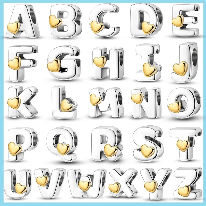 925 Silver 26 Letter A-Z Alphabet Beads Charm Fit Original Pandora Bracelet Bangle Accessories DIY Jewelry For Women