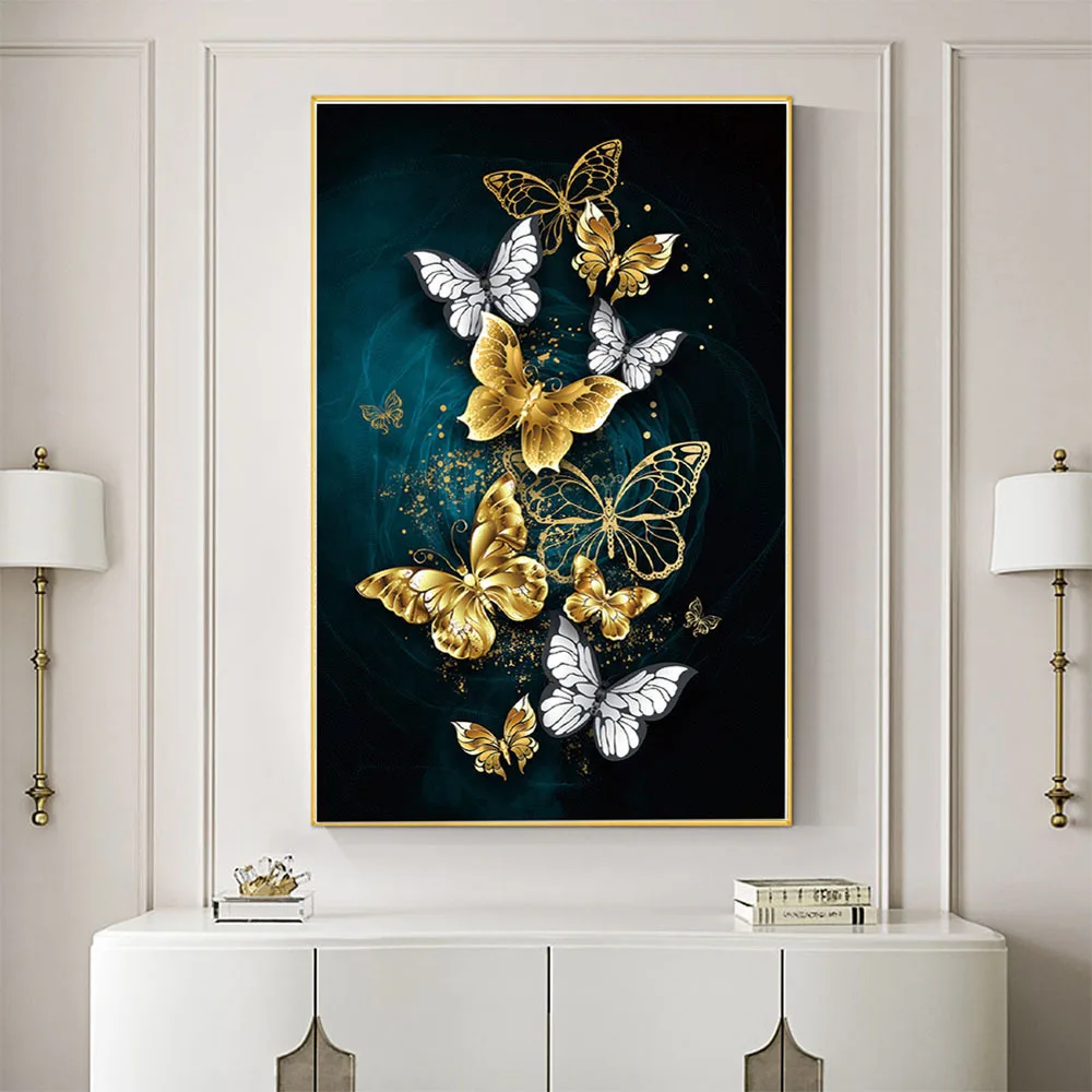 Cross Stitch Kit Tools Meian Printed Blue Gold Butterfly 11CT Cross-Stitch Embroidery Kit DMC Cotton Threads Handicraft Home Decoration Printed Canvas