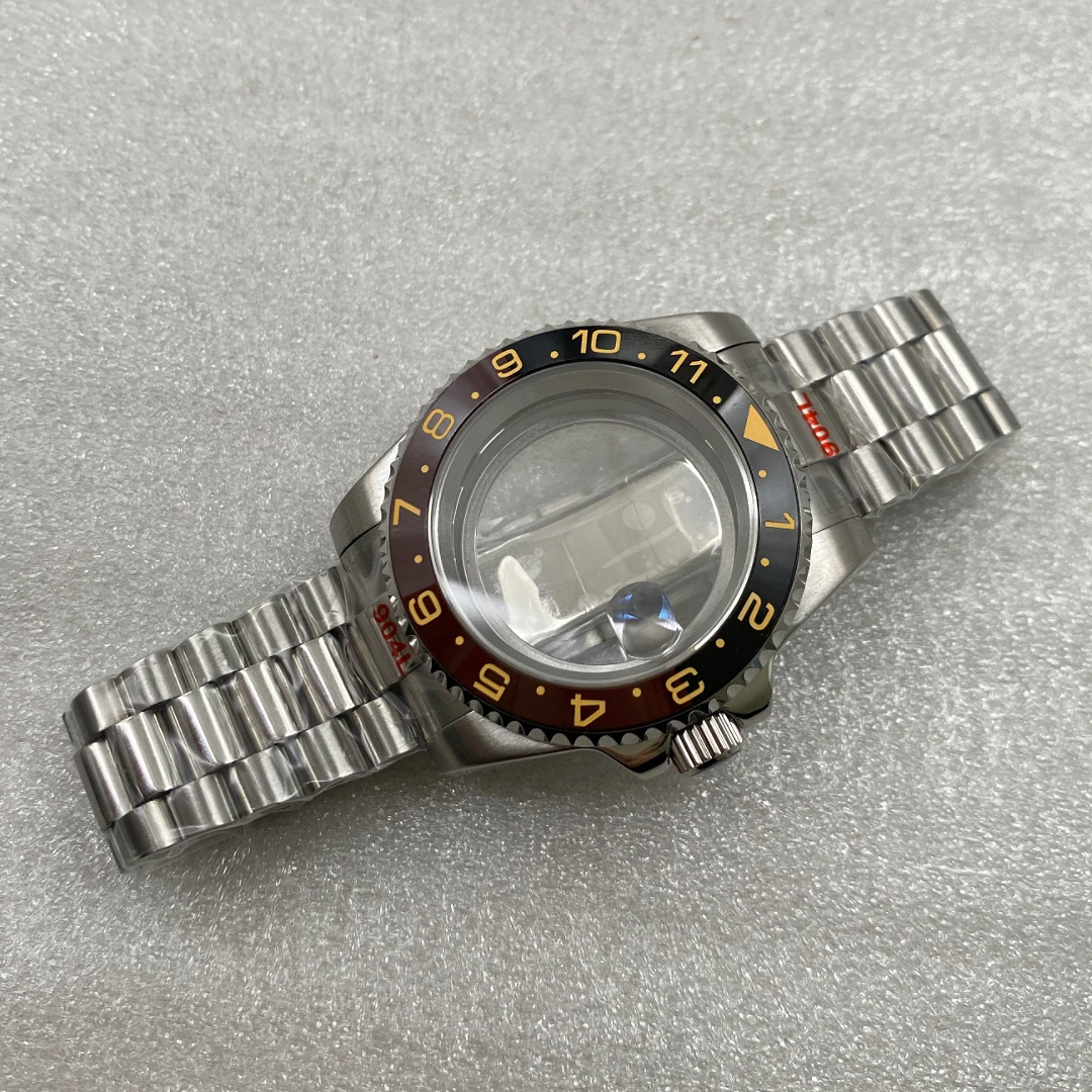 NH34 case 40MM silver men's watch case NH36 strap GMT bezel sapphire glass suitable for precision NH35nh34 NH36 movement
