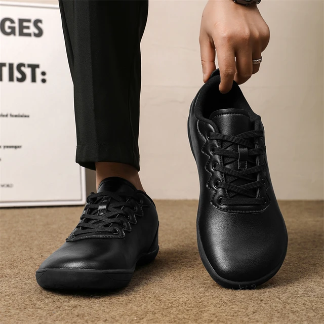 Oiaano Unisex Wide Toe Man Leather Black Shoes Woman Barefoot Leisure Sneaker Platform Zero Drop Light Breathable Working