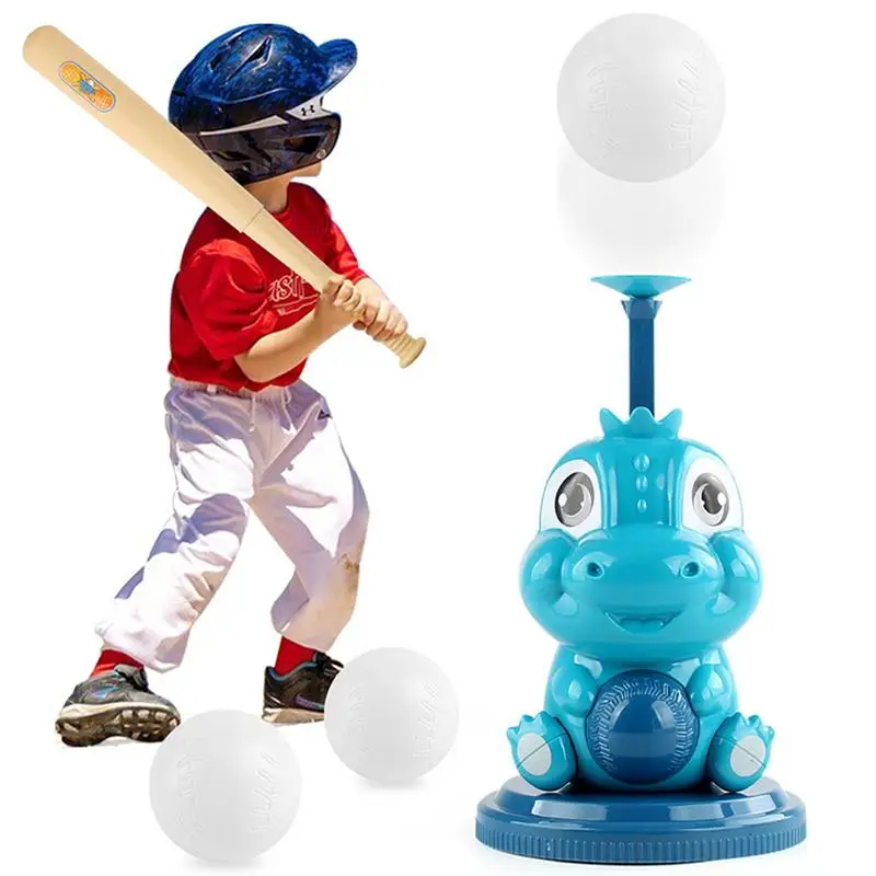 

Pitching Machine For Kids Blue Cartoon Dinosaur Shaped Baseball Popper Indoor Outdoor Baseball Machine To Improve Reaction Kids