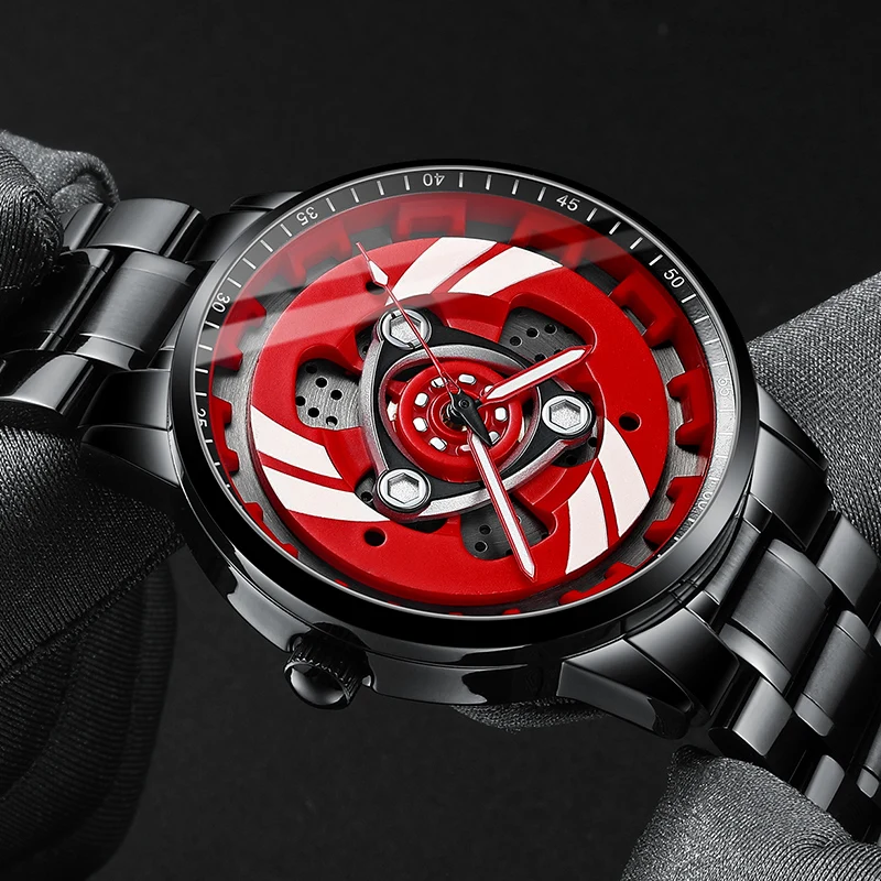 Orologio da uomo con ruota girevole 3D reale Orologi da uomo con bordo per auto Orologio sportivo da uomo al quarzo impermeabile per uomo Orologio da uomo_voghion.com