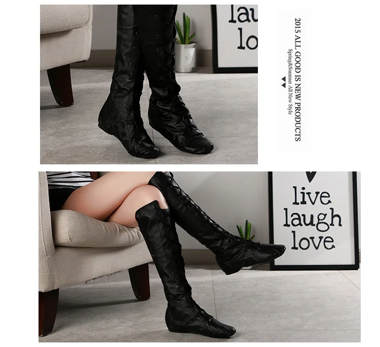 40cm High Dance Boots For Women PU Leather Lace Up Split Soles Jazz Dancing Shoes Street Dance Girls Stage Performance Shoes