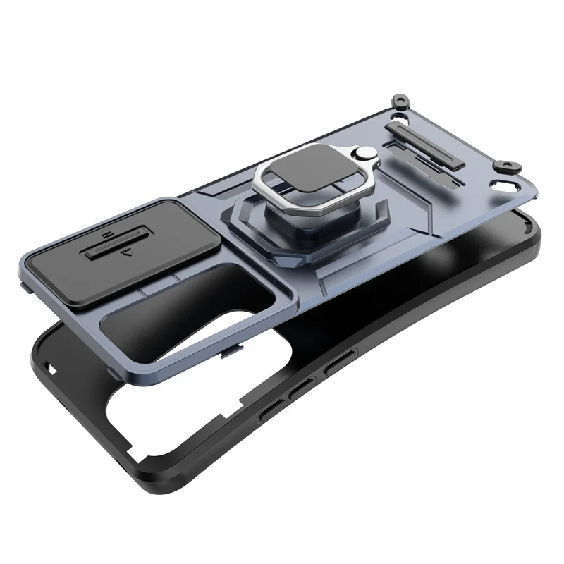 Slide Camera Ring Holder Armor Phone Case with Magnetic Back Cover