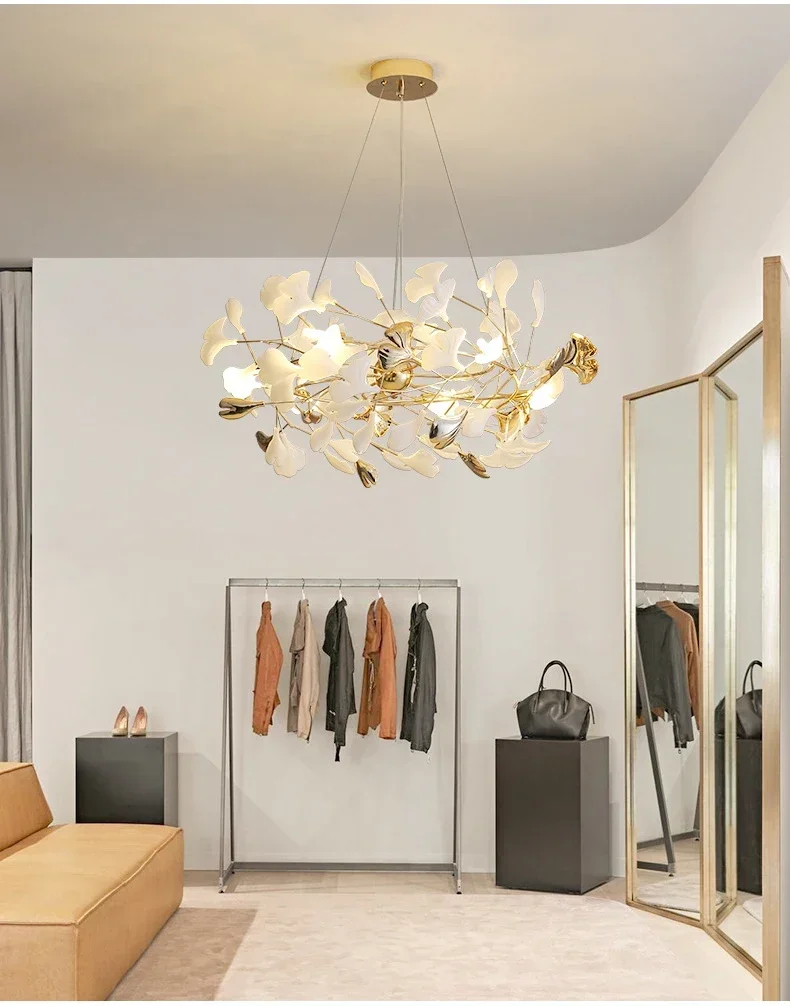 Modern Luxury Ginkgo LED Chandeliers Living Dining Room Home Pendant Lights Hotel Restaurant Decor Elegant Lights Fixture