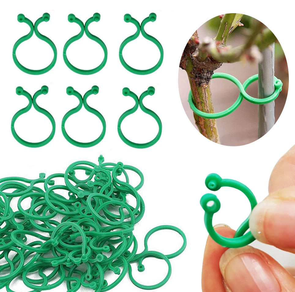 

D5 50Pcs S/L Garden Vine Strapping Clip Plant Bundled Buckle Ring Holder Tomato Garden Plant Stand Support Tool Garden Decor Acc