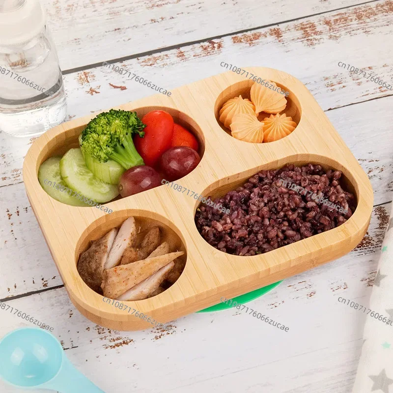 용 실리콘 분리형 식판 나무 받침대 이유식 접시 고기 야채 분리형 저녁 식사 접시