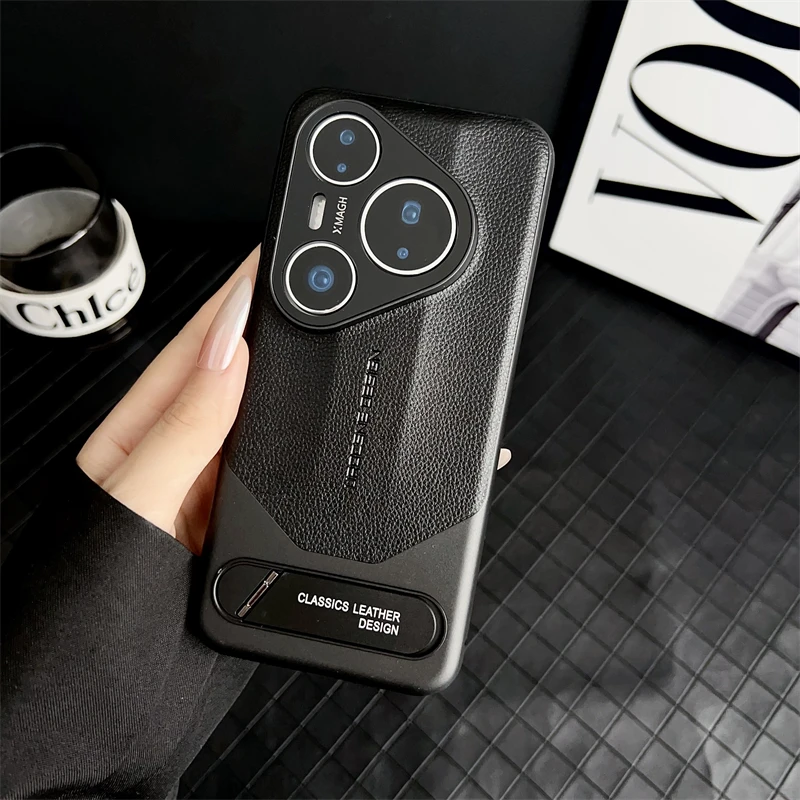 Luxury Leather Shockproof Bumper Case with Bracket and Hard Shell