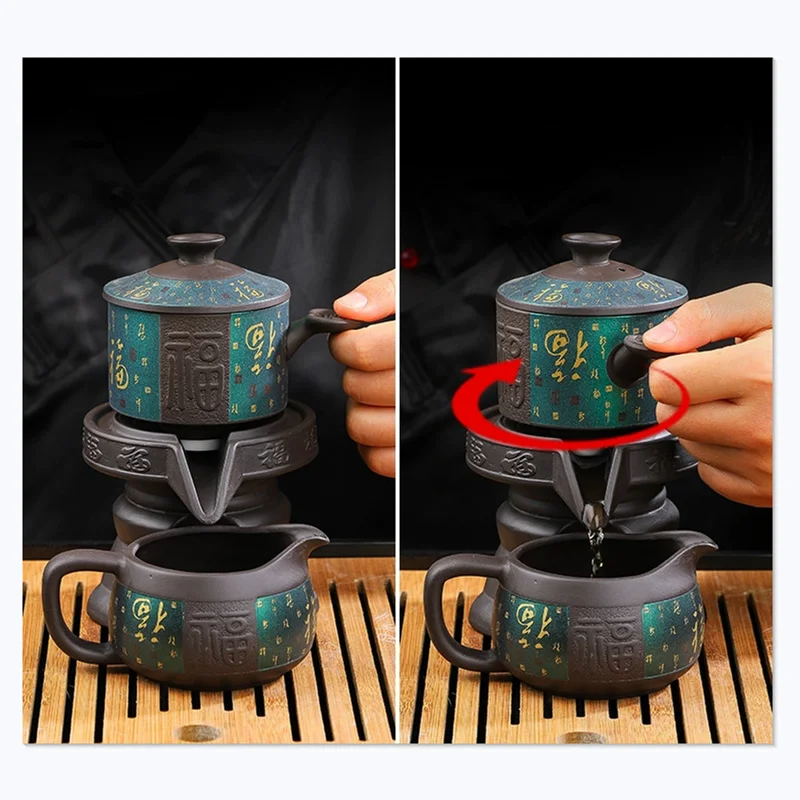 Matcha Tea Set 8 pieces Chinese Kung Fu Automatic Tea Set Bone China Teapot and Cup Travel Set for 6 People