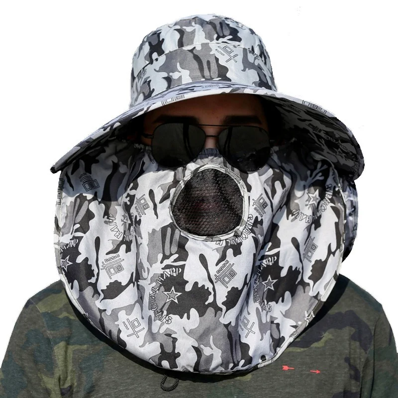 Removable Camouflage Sun Hat Men Tactical Cap Sun Protection Caps Camouflage Outdoor Sports Bucket Cap Hiking Hunting Hats