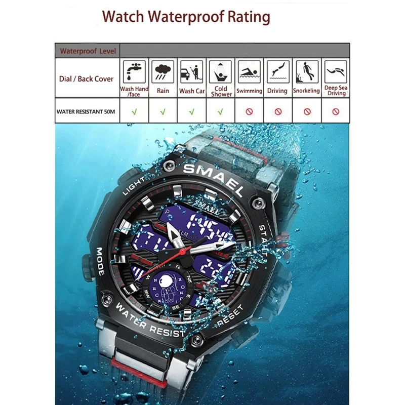 2023 Quartz Wristwatches Sport SMAEL Military Army Clock Alarm Dual Display LED Electronic Watch 8069 Waterproof Watches For Men