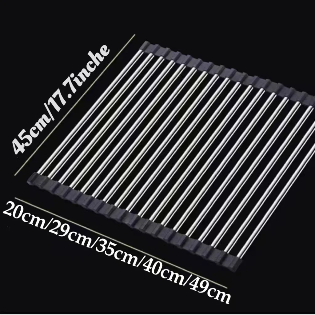 1pc Foldable Stainless Steel Sink Drainer Heat Resistant Kitchen Countertop Storage Organizer Vegetable Dishe Water Filter Shelf 6