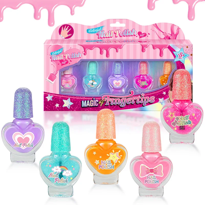 Children's Nail Polish Set 5 Color Safe Non-toxic Water-based Peelable Girls Princess Dress Up Play House DIY Nail Art Toys Nail Art Toys