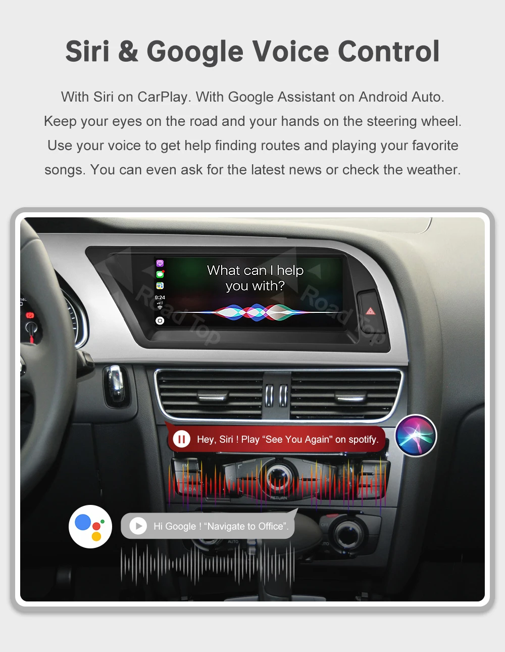 RoadTop 8,9 12,3 Zoll Wireless CarPlay Multimedia Ultra-dünner Bildschirm Android Auto Display für Audi A4 2009-2012 Airplay Autolink – Detail 16