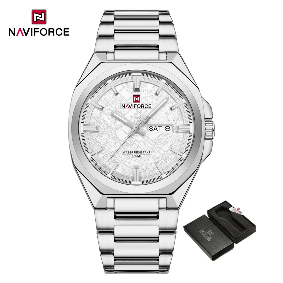 Luxury NAVIFORCE Men's Waterproof Stainless Steel Watch with Luminous Display