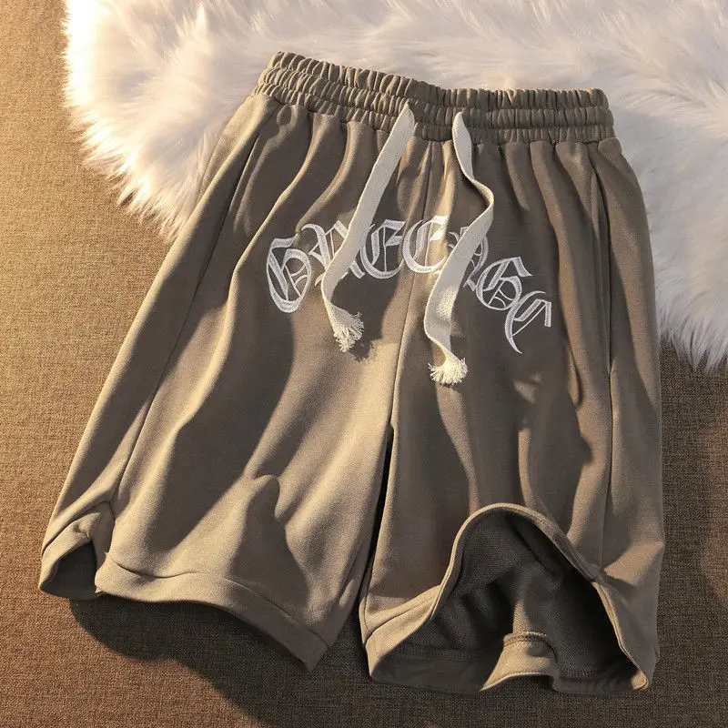 

Y2K Mens Gym Shorts Clothing Male Summer Letter Sportswear Men Streetwear Harajuku Drawstring Knee Length Casual Wide Leg Shorts