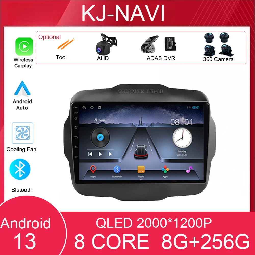 9 "Autoradio Android 13 Per Jeep Renegade 2016 - 2020 Wifi Navigazione Gps Bt Core Wifi Split Screen Head Unit Radio Fm 8 Core