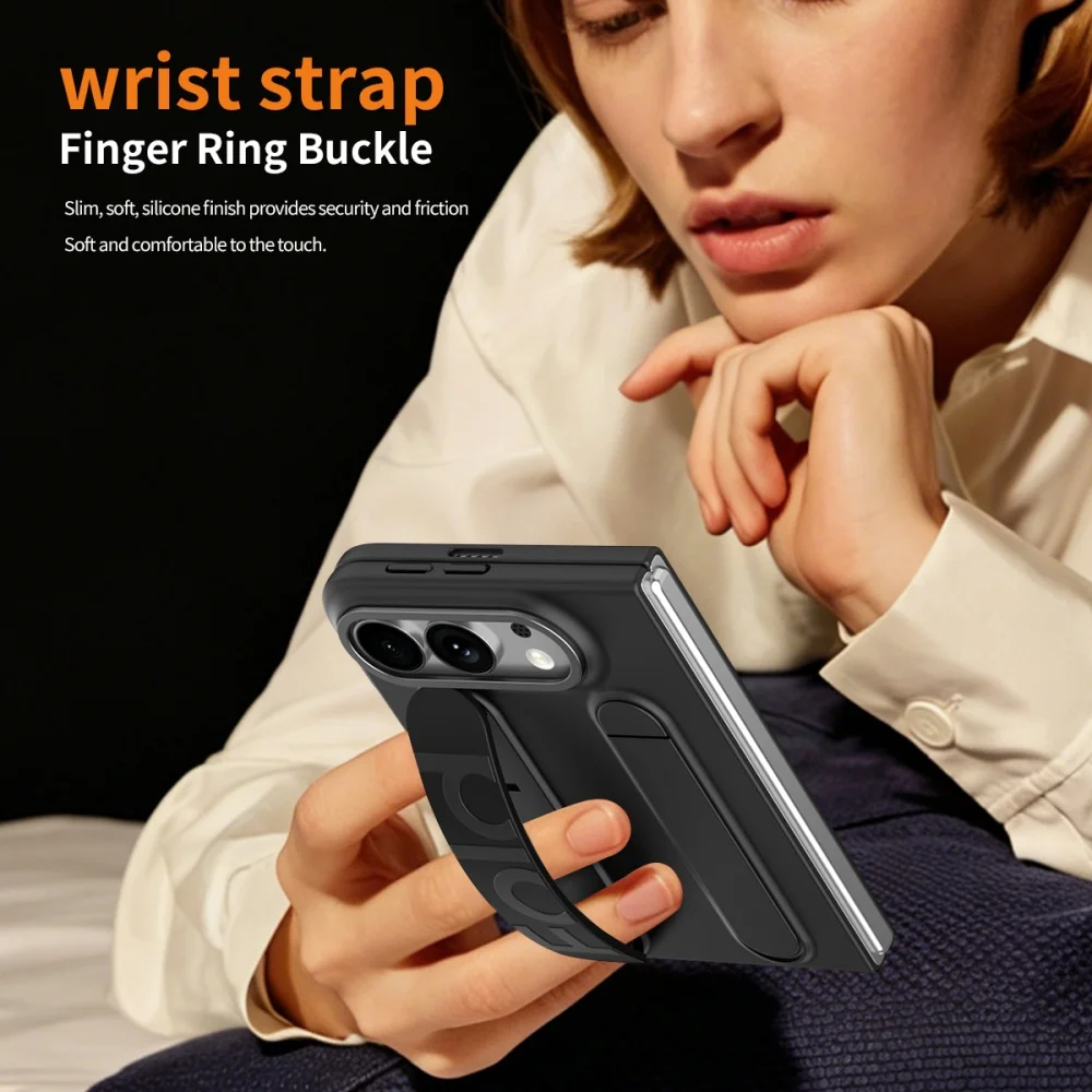 Luxury Wrist Strap Bracket Stand Holder Case with Built-in Front Film Cover - Solid Color Design