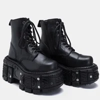 Leather Heightened 10cm Thick-soled Men's High-top British Style 2025 New Trendy Men's Boots Ruffian Handsome