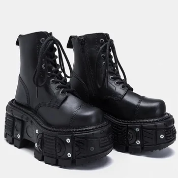 Leather Heightened 10cm Thick-soled Men's High-top British Style 2025 New Trendy Men's Boots Ruffian Handsome