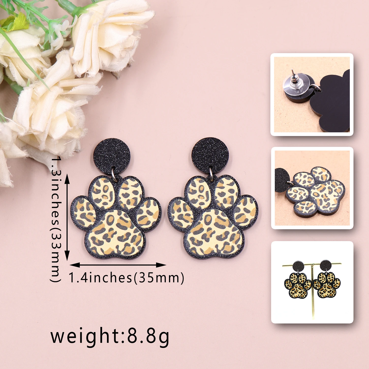 1pair New product CN Drop Leopard print dog paw TRENDY Acrylic stainless steel earrings Jewelry for women - Image 2