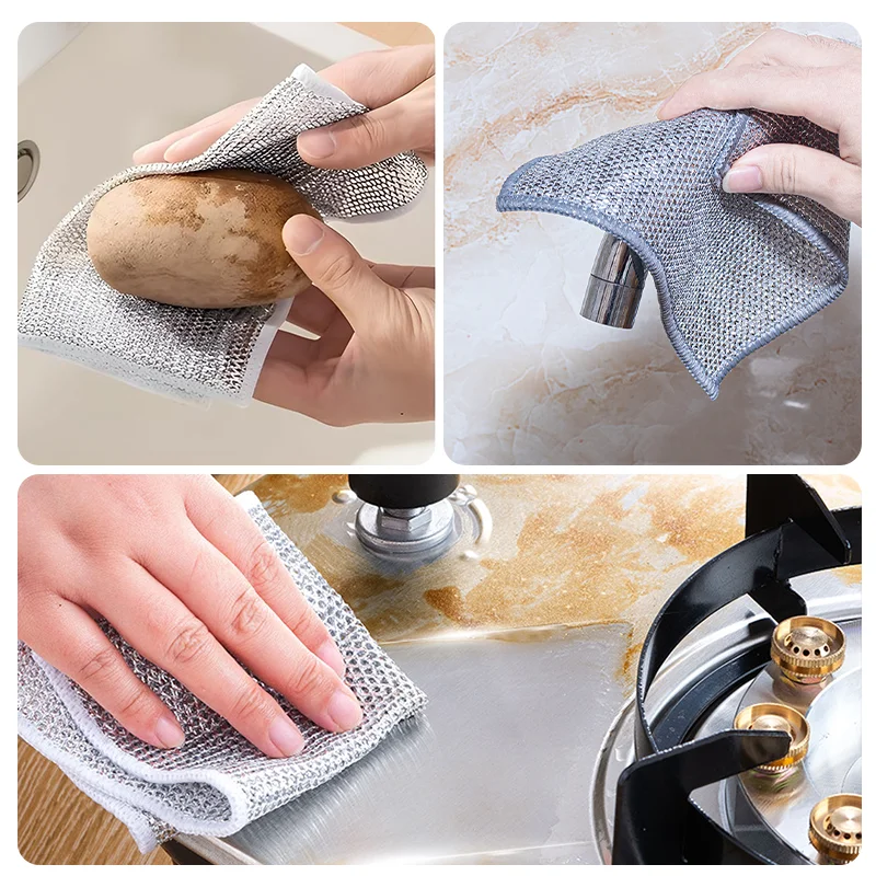 20cm Steel Wire Cleaning Cloth Household Multifunctional Non Stick Oil  Cleaning Rag Reusable Kitchen Pan Pot Dishes Dishcloths