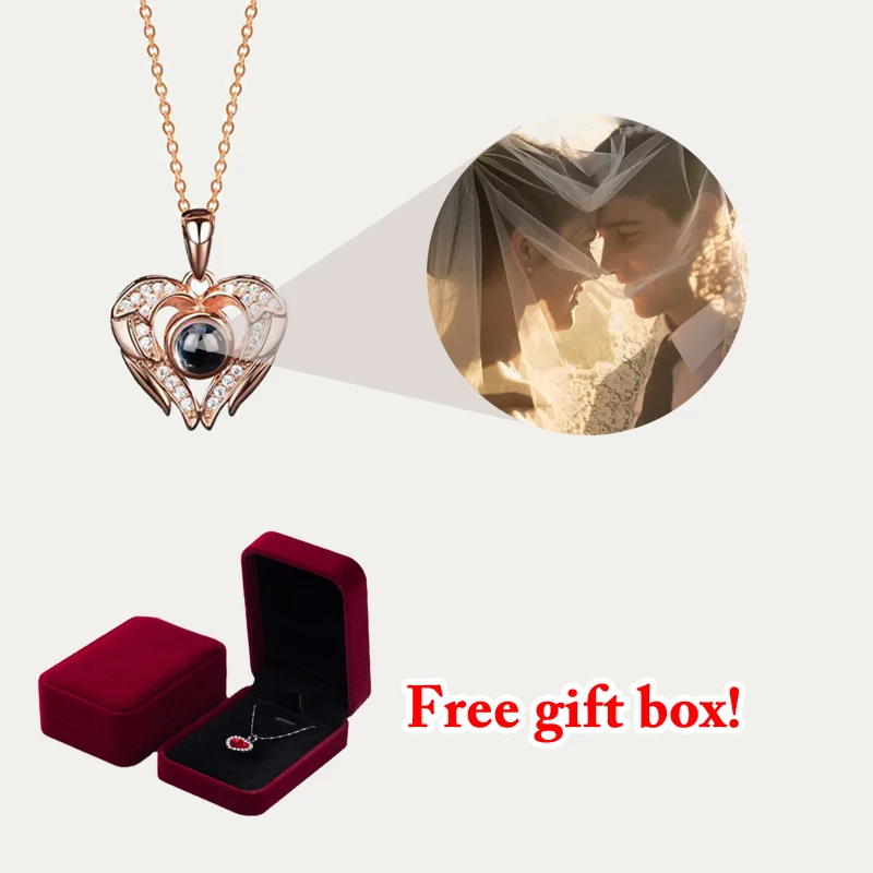 

Angel Wings S925 Custom Projection Necklace For Girlfriend Lover Gifts 2022 New In Fashion Romantic Heart Jewelry With Gift Box