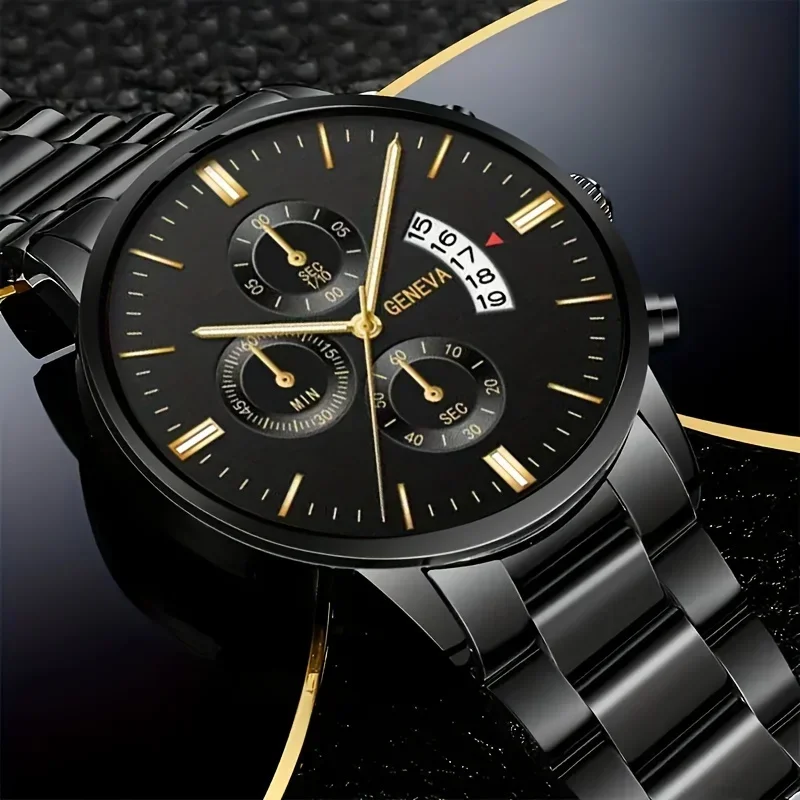 1pc Stainless Steel Men's Quartz Watch and Bracelet Set quartz watch set