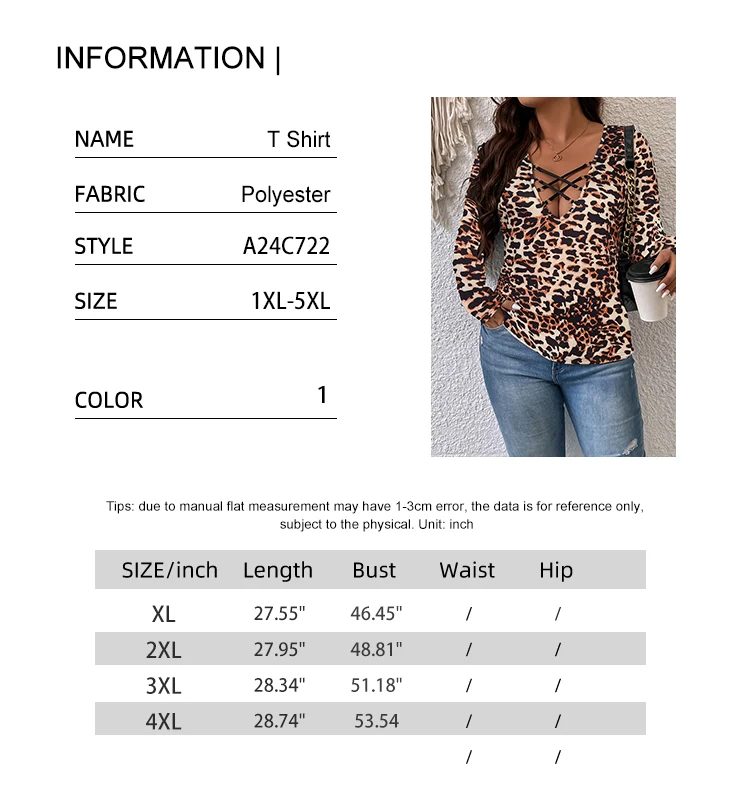Plus Size Women's Elegant Leopard Print Long Sleeve Top with Lace Trim