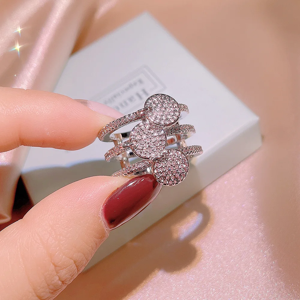 925 Ring for Women Multi-layer Flower Ring AAAA Zircon Wedding Bridal Jewelry Party Wedding Rings for Couples